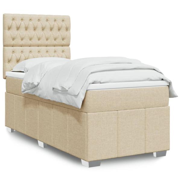 ARDEBO.de - Boxspringbett mit Matratze Creme 90x200 cm Stoff