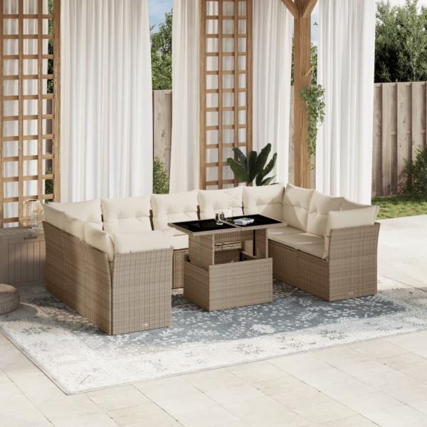 ARDEBO.de - 10-tlg. Garten-Sofagarnitur mit Kissen Beige Poly Rattan