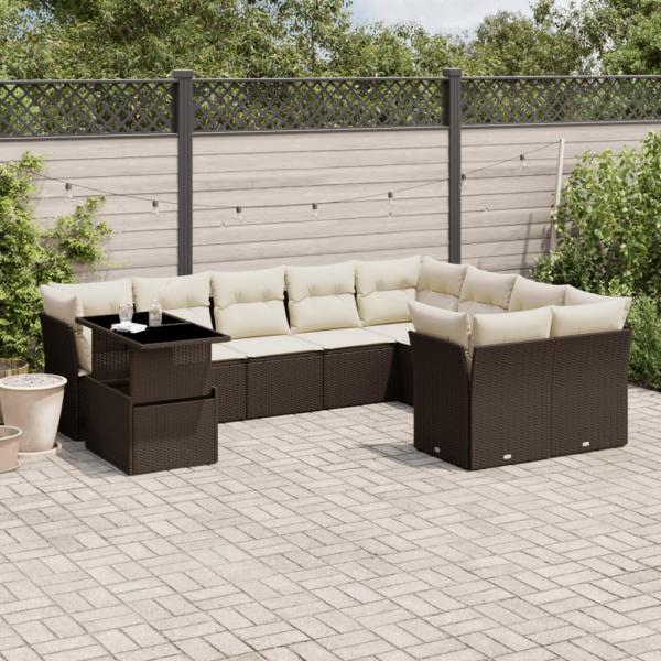 ARDEBO.de - 10-tlg. Garten-Sofagarnitur mit Kissen Braun Poly Rattan