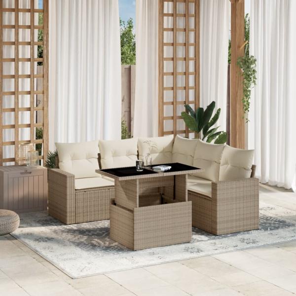 ARDEBO.de - 6-tlg. Garten-Sofagarnitur mit Kissen Beige Poly Rattan