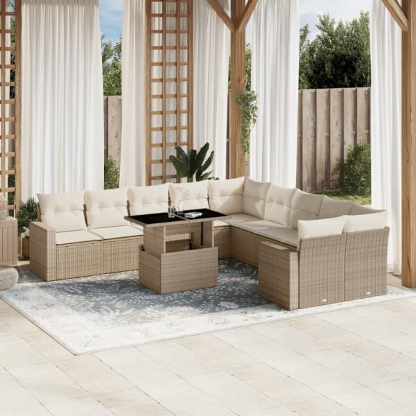 ARDEBO.de - 11-tlg. Garten-Sofagarnitur mit Kissen Beige Poly Rattan