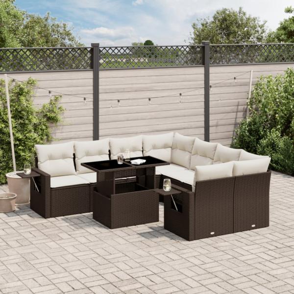 ARDEBO.de - 9-tlg. Garten-Sofagarnitur mit Kissen Braun Poly Rattan