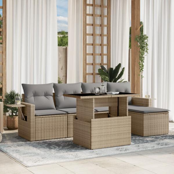 ARDEBO.de - 6-tlg. Garten-Sofagarnitur mit Kissen Beige Poly Rattan