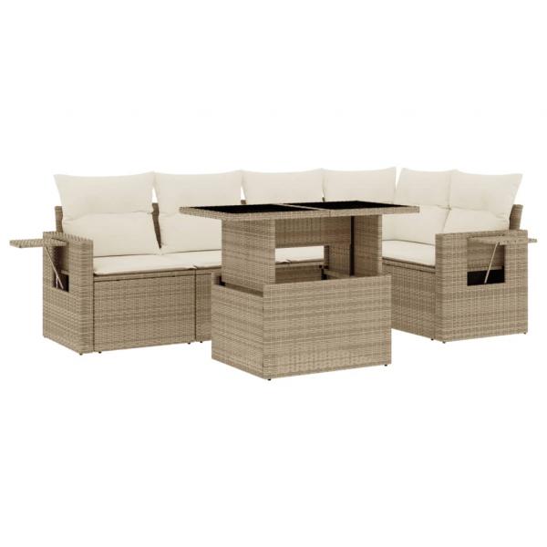 6-tlg. Garten-Sofagarnitur mit Kissen Beige Poly Rattan