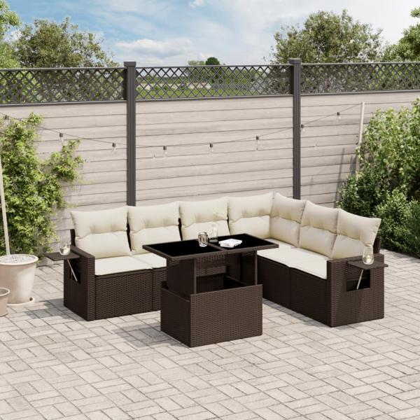 ARDEBO.de - 7-tlg. Garten-Sofagarnitur mit Kissen Braun Poly Rattan