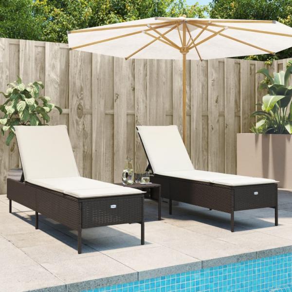 ARDEBO.de - 3-tlg. Sonnenliegen-Set mit Auflage Braun Poly Rattan