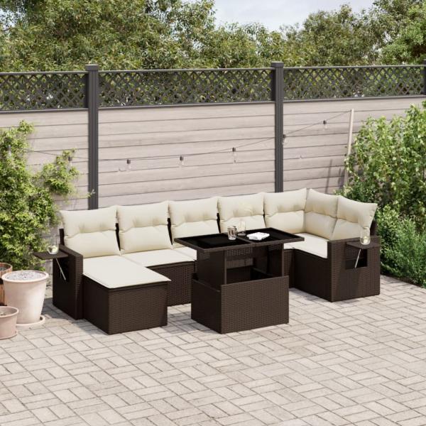 ARDEBO.de - 8-tlg. Garten-Sofagarnitur mit Kissen Braun Poly Rattan