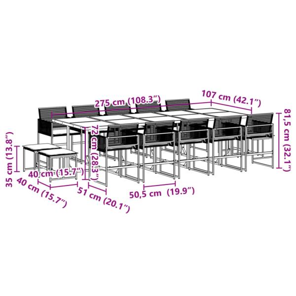 15-tlg. Garten-Essgruppe mit Kissen Schwarz Poly Rattan