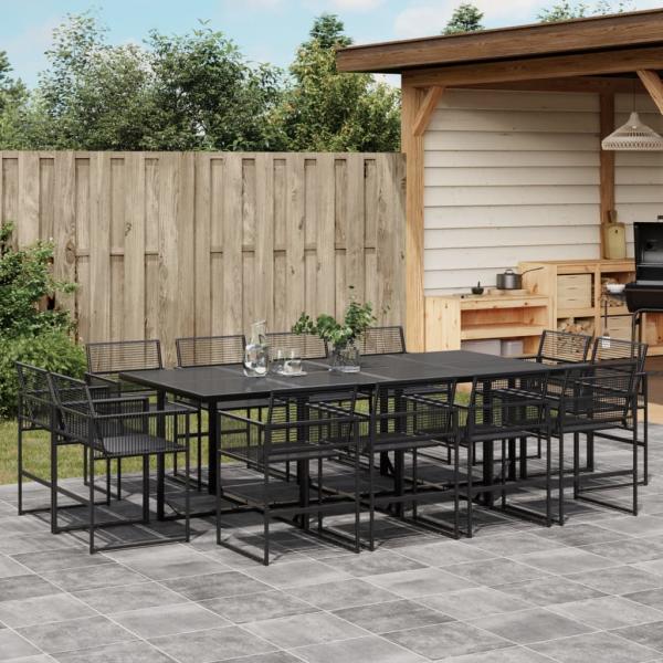 ARDEBO.de - 13-tlg. Garten-Essgruppe Schwarz Poly Rattan