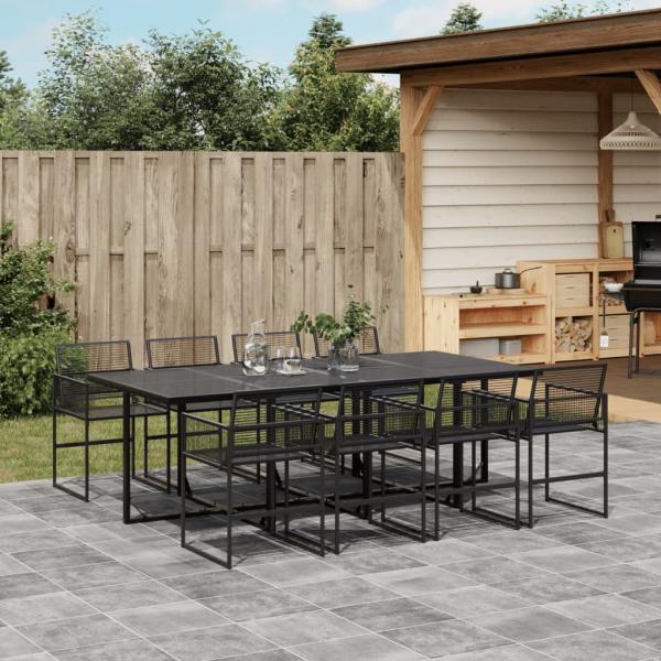ARDEBO.de - 9-tlg. Garten-Essgruppe Schwarz Poly Rattan