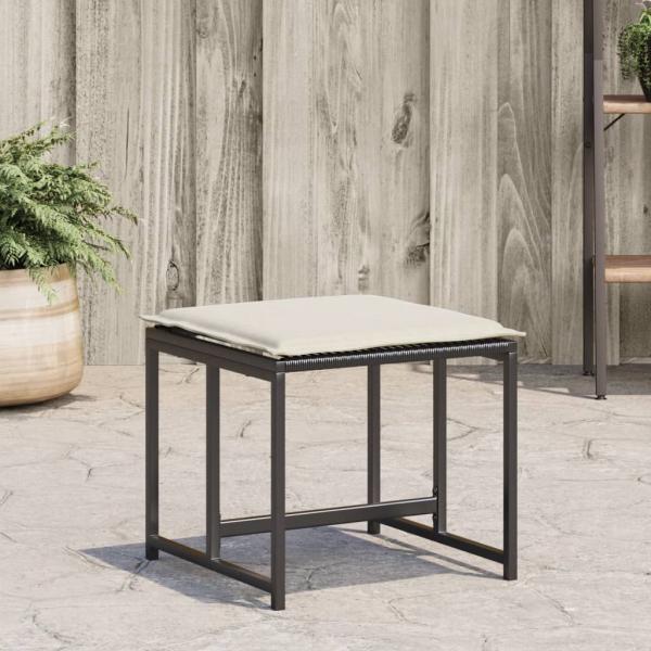 ARDEBO.de - Gartenhocker mit Kissen 4 Stk. Schwarz Poly Rattan