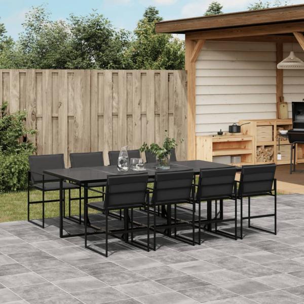 ARDEBO.de - 9-tlg. Garten-Essgruppe mit Kissen Schwarz Textilene
