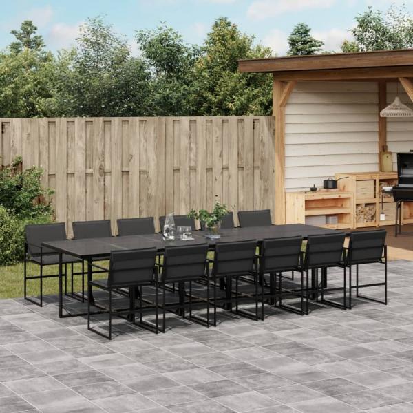 ARDEBO.de - 13-tlg. Garten-Essgruppe mit Kissen Schwarz Textilene