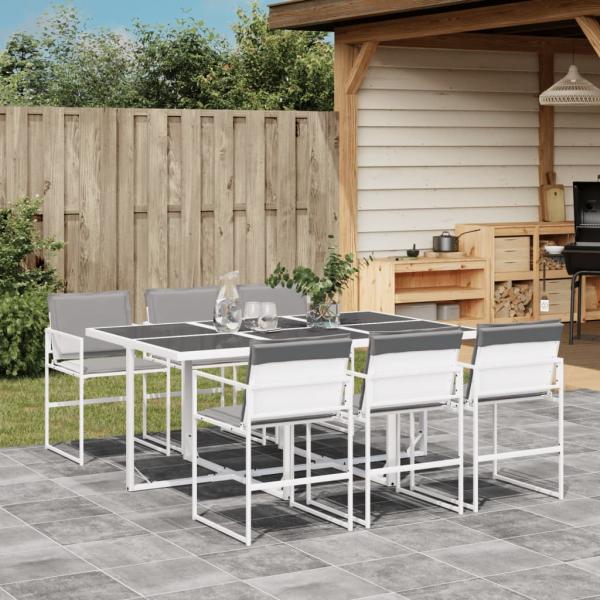 ARDEBO.de - 7-tlg. Garten-Essgruppe mit Kissen Weiß Textilene
