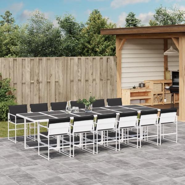 ARDEBO.de - 13-tlg. Garten-Essgruppe mit Kissen Weiß Textilene
