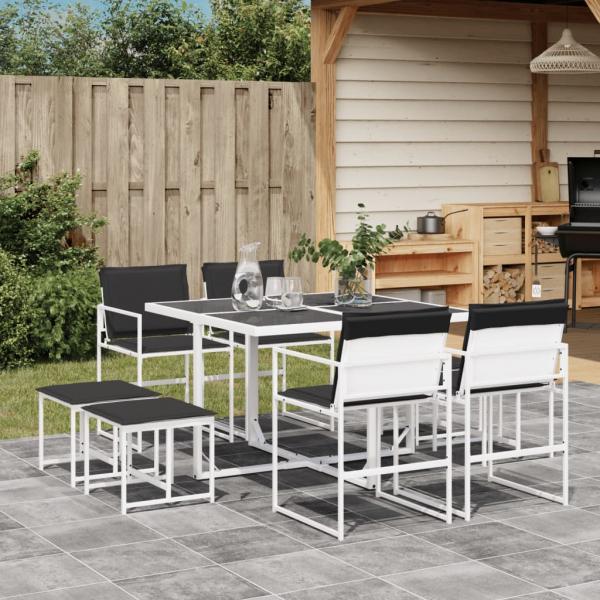 ARDEBO.de - 9-tlg. Garten-Essgruppe mit Kissen Weiß Textilene