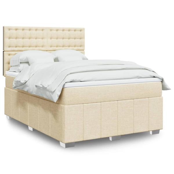 ARDEBO.de - Boxspringbett mit Matratze Creme 140x200 cm Stoff