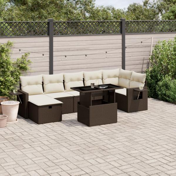 ARDEBO.de - 8-tlg. Garten-Sofagarnitur mit Kissen Braun Poly Rattan