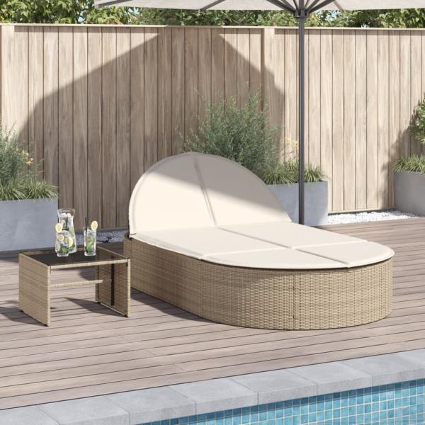 ARDEBO.de - Doppel-Sonnenliege mit Auflagen Beige Poly Rattan