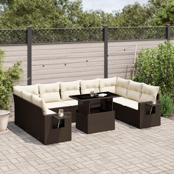 ARDEBO.de - 10-tlg. Garten-Sofagarnitur mit Kissen Braun Poly Rattan