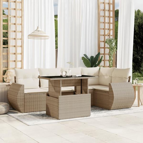 ARDEBO.de - 6-tlg. Garten-Sofagarnitur mit Kissen Beige Poly Rattan