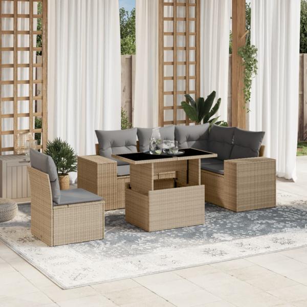 ARDEBO.de - 6-tlg. Garten-Sofagarnitur mit Kissen Beige Poly Rattan
