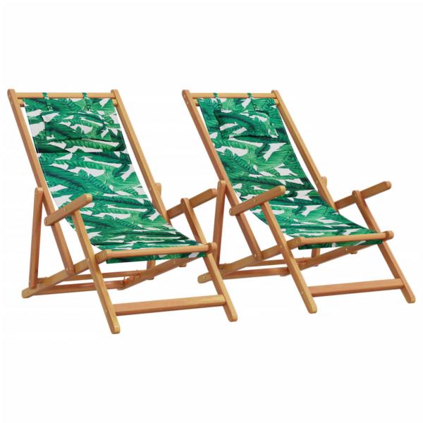 ARDEBO.de - Strandstühle 2 Stk. Klappbar Blattmuster Stoff und Massivholz