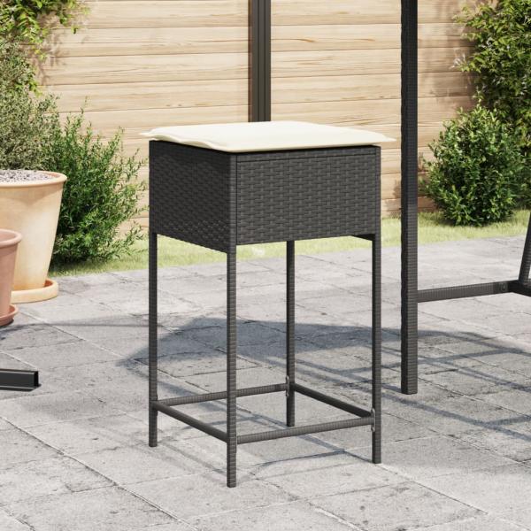 ARDEBO.de - Garten-Barhocker mit Kissen 2 Stk. Schwarz Poly Rattan