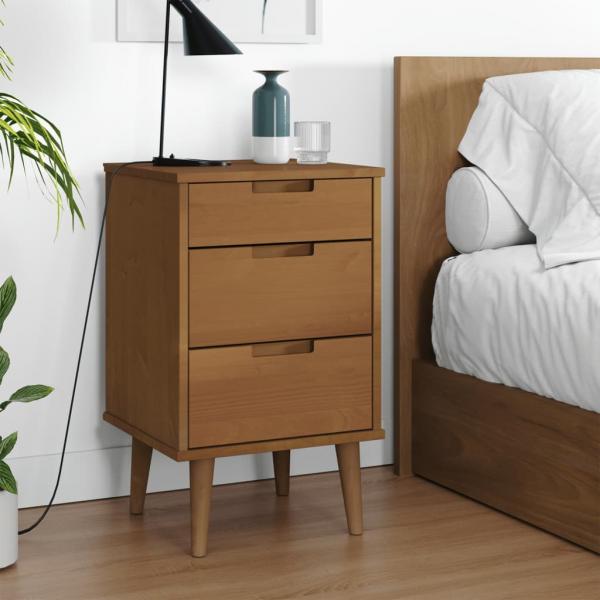 ARDEBO.de - Nachttisch MOLDE Braun 40x35x65 cm Massivholz Kiefer