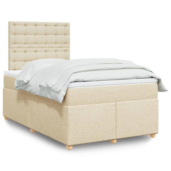 ARDEBO.de - Boxspringbett mit Matratze Creme 120x200 cm Stoff