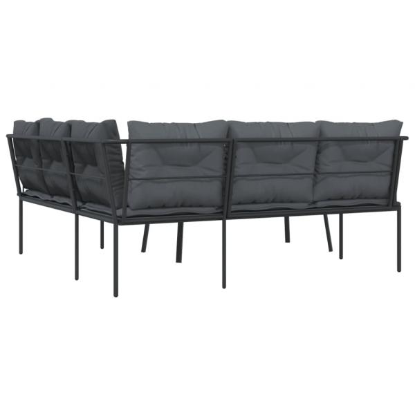 Garten-Sofagarnitur mit Kissen Schwarz Stahl und Textilene