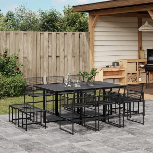 ARDEBO.de - 11-tlg. Garten-Essgruppe Schwarz Poly Rattan
