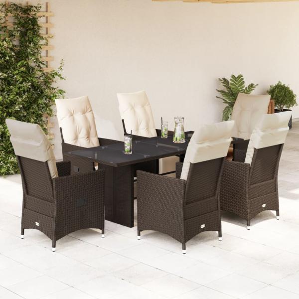 ARDEBO.de - 7-tlg. Garten-Bistro-Set mit Kissen Braun Poly Rattan