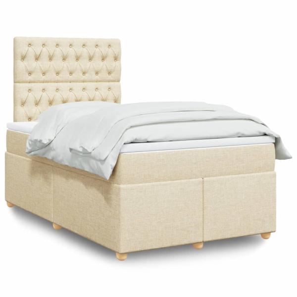 ARDEBO.de - Boxspringbett mit Matratze Creme 120x200 cm Stoff