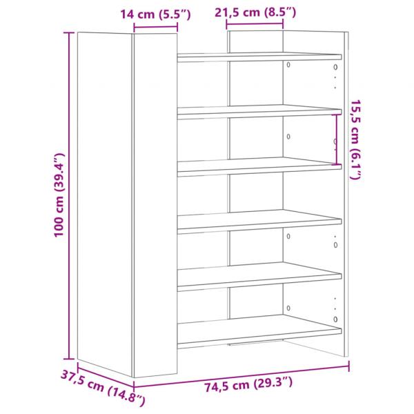Schuhschrank Grau Sonoma 74,5x37,5x100 cm Holzwerkstoff