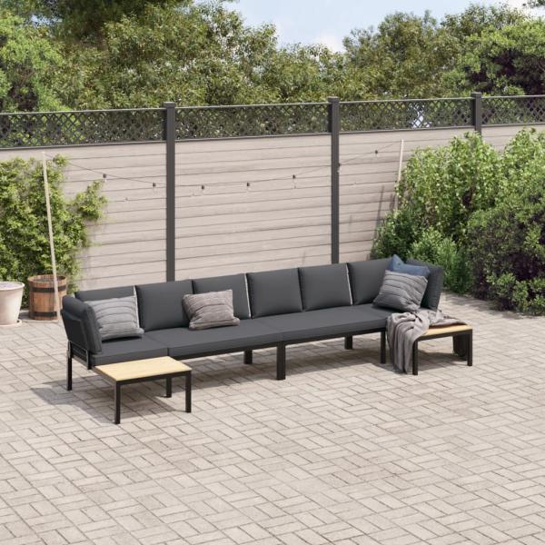 ARDEBO.de - 4-tlg. Garten-Sofagarnitur mit Kissen Schwarz Aluminium