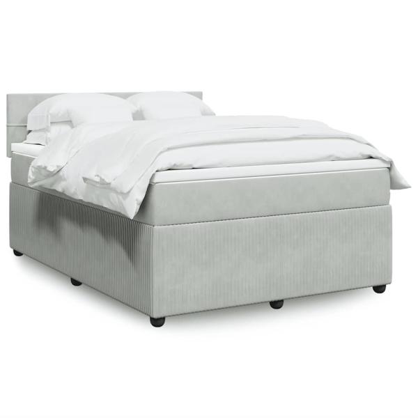 ARDEBO.de - Boxspringbett mit Matratze Hellgrau 140x190 cm Samt