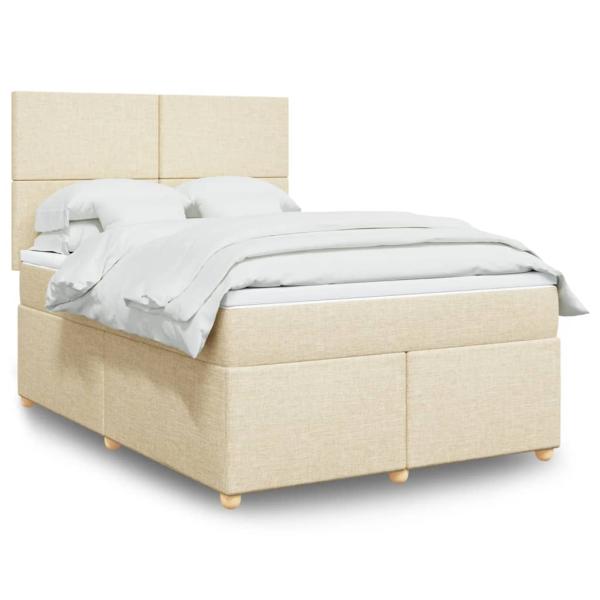 ARDEBO.de - Boxspringbett mit Matratze Creme 140x200 cm Stoff