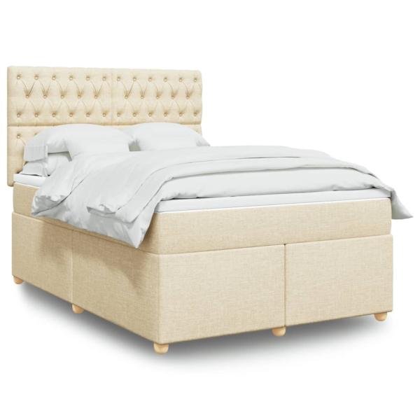 ARDEBO.de - Boxspringbett mit Matratze Creme 140x200 cm Stoff