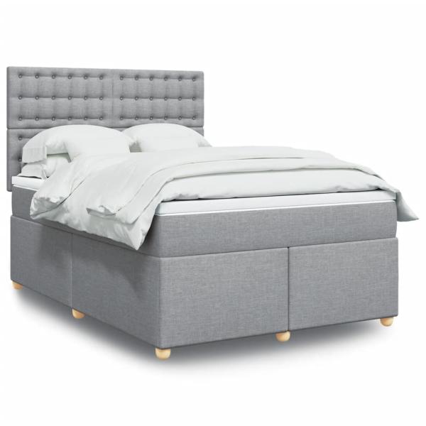 ARDEBO.de - Boxspringbett mit Matratze Hellgrau 140x200 cm Stoff