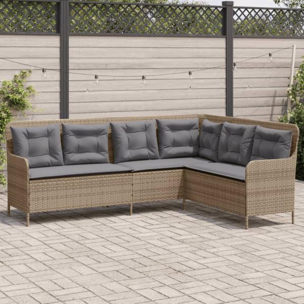 ARDEBO.de - Gartensofa in L-Form mit Kissen Beige Poly Rattan
