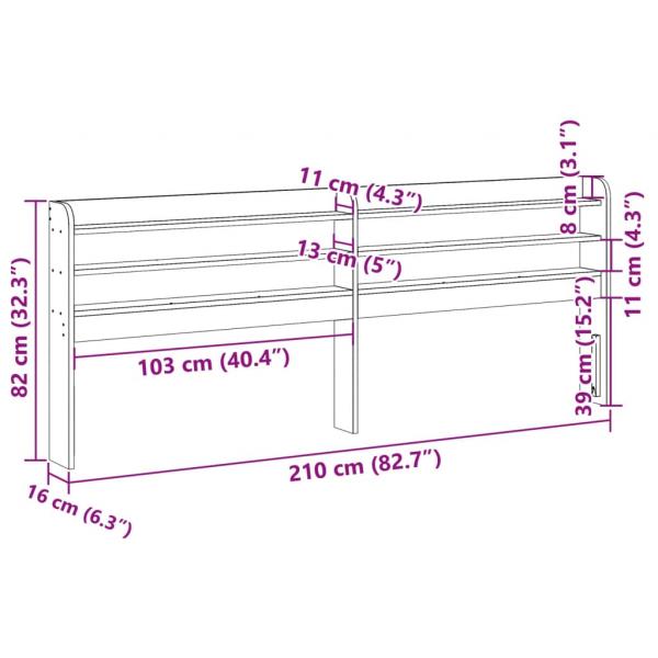 Kopfteil mit Ablagen Wachsbraun 200 cm Massivholz Kiefer