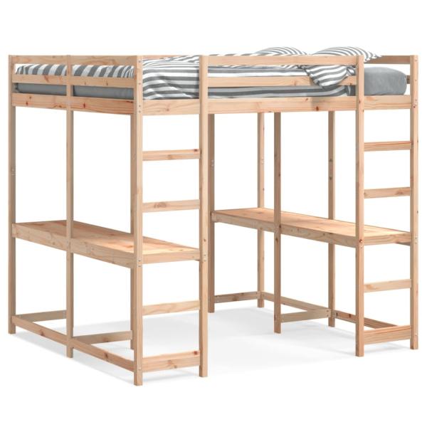 ARDEBO.de - Hochbett mit Schreibtisch & Leiter 180x200 cm Massivholz Kiefer