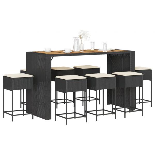 ARDEBO.de - 9-tlg. Gartenbar-Set mit Kissen Schwarz Poly Rattan