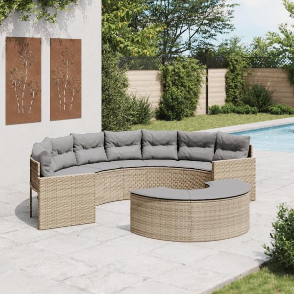 ARDEBO.de - 2-tlg. Garten-Sofagarnitur Halbrund Beige Poly-Rattan