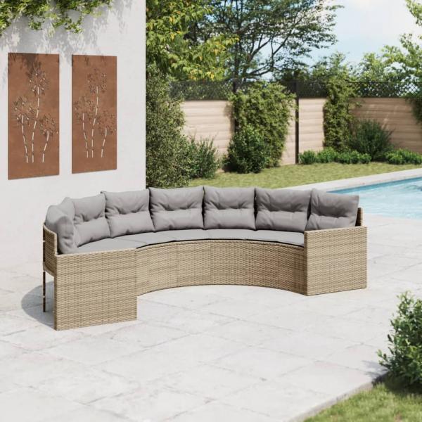 ARDEBO.de - Gartensofa mit Kissen Halbrund Beige Poly-Rattan
