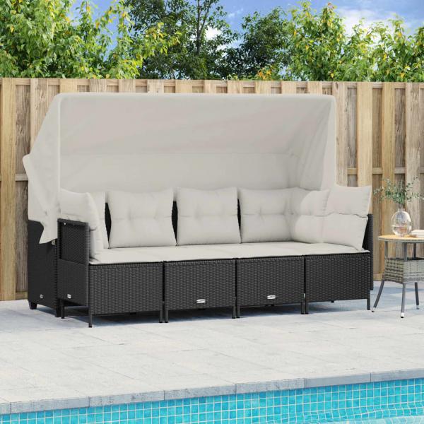 ARDEBO.de - 5-tlg. Garten-Sofagarnitur mit Kissen Schwarz Poly Rattan