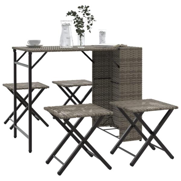 ARDEBO.de - 5-tlg. Garten-Essgruppe Klappbar Grau Poly Rattan