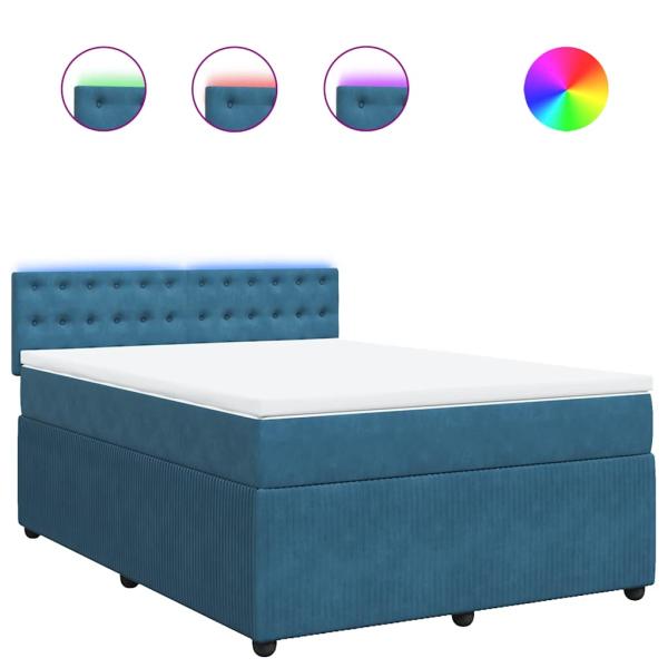 ARDEBO.de - Boxspringbett mit Matratze Blau 140x200 cm Samt