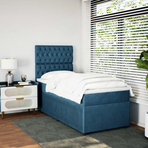 Boxspringbett mit Matratze Dunkelblau 100x200 cm Samt